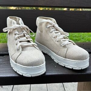 Zara natural ivory canvas‎ lace up platform ankle sneakers